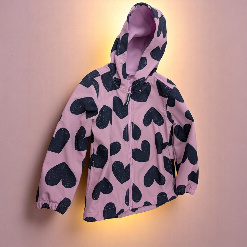 Cat & Jack 5T Pink Heart Hooded Softshell Jacket Girls Fleece Lined Waterproof